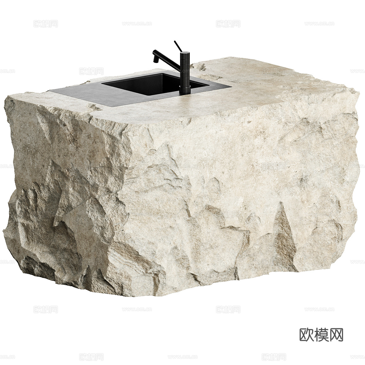 现代意式侘寂石头岛台3d模型