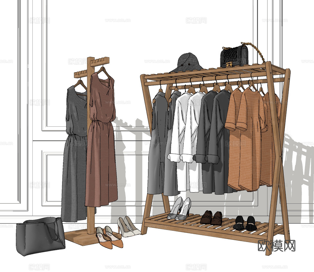 北欧挂衣架衣帽服装su模型下载