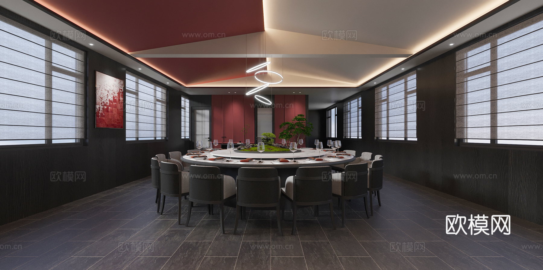 新中式 私人会所 餐饮包间 圆桌 包厢3d模型