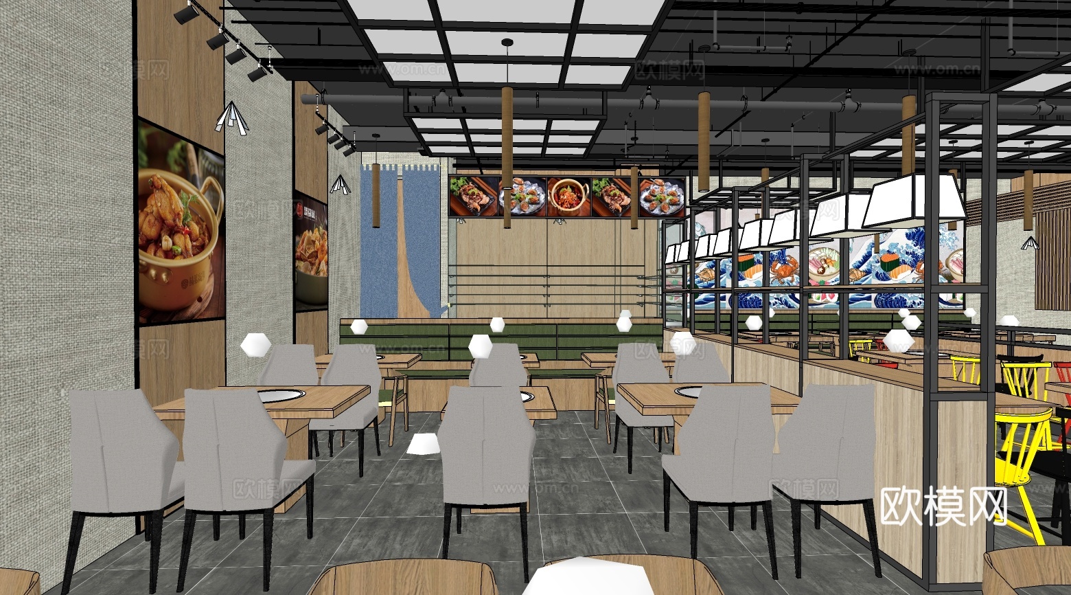 工业风主题餐厅su模型下载