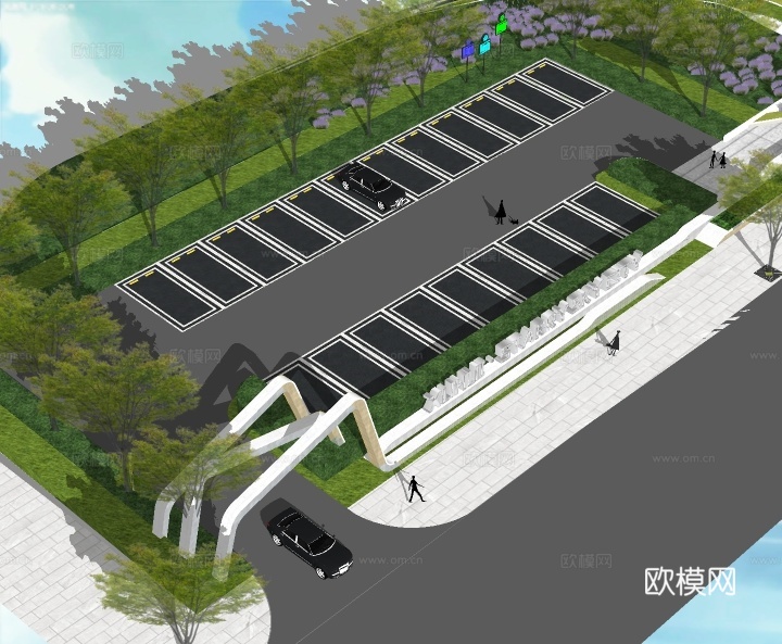 现代停车场su模型下载