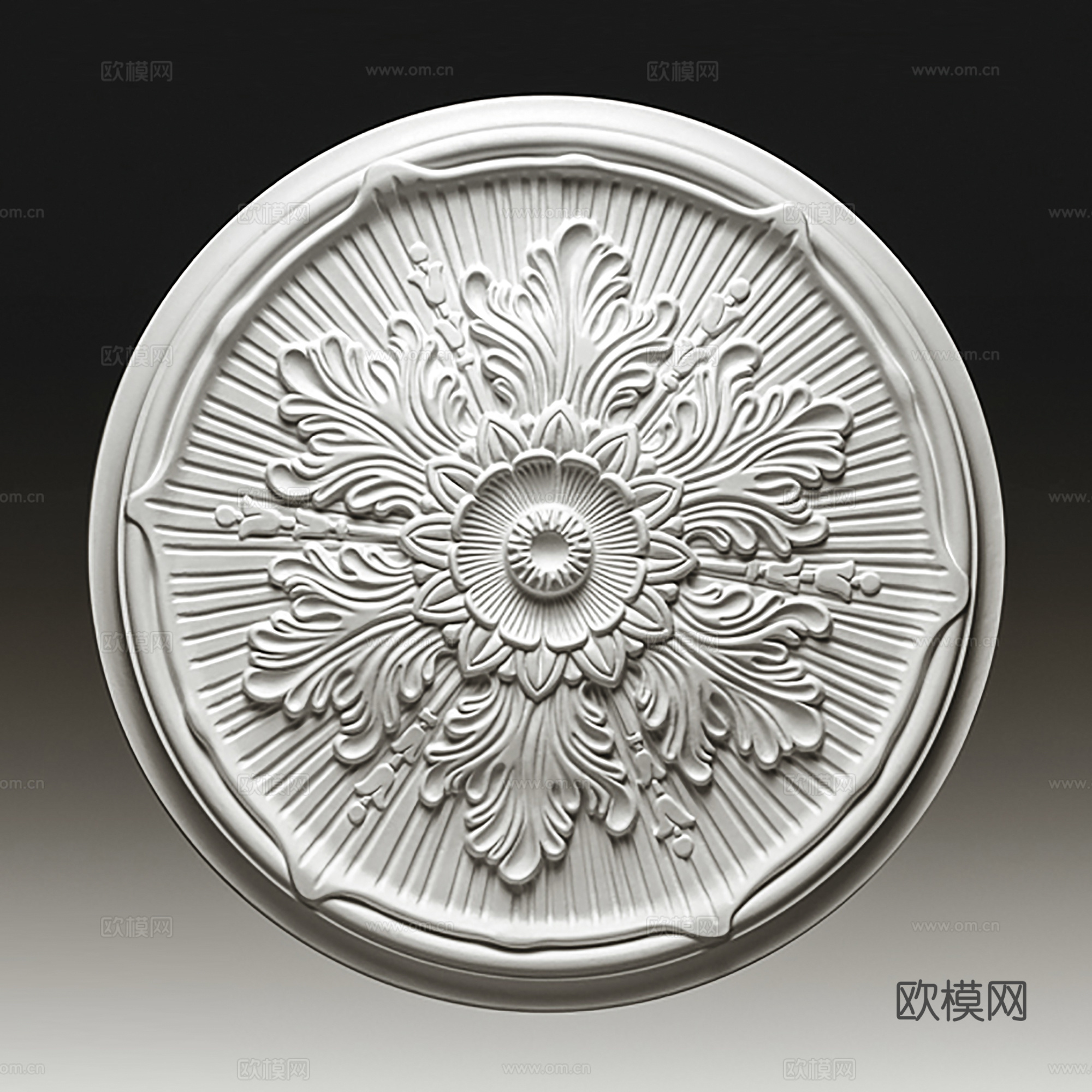 欧式雕花灯盘 石膏线雕花  圆形雕花灯盘su模型