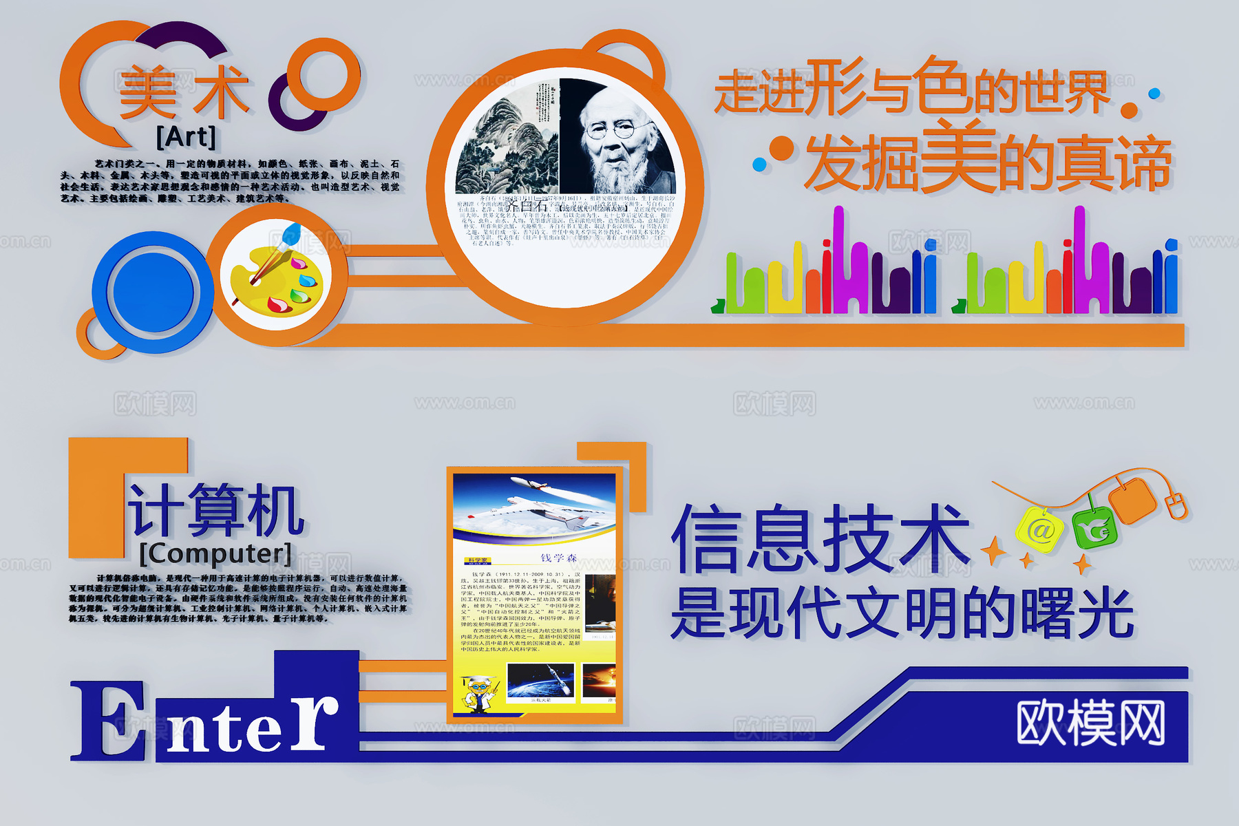 现代校园文化墙宣传栏su模型下载