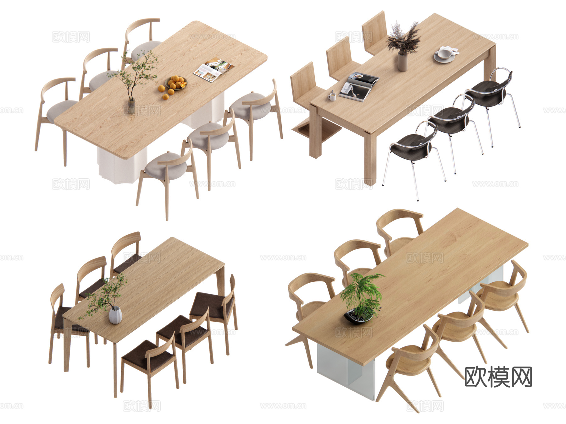 现代原木风餐桌椅组合su模型