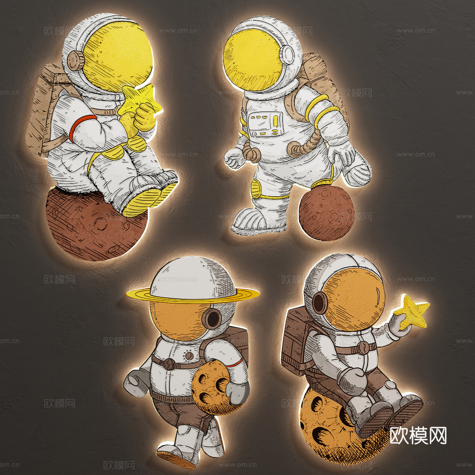 现代宇航员发光墙饰挂件su模型下载