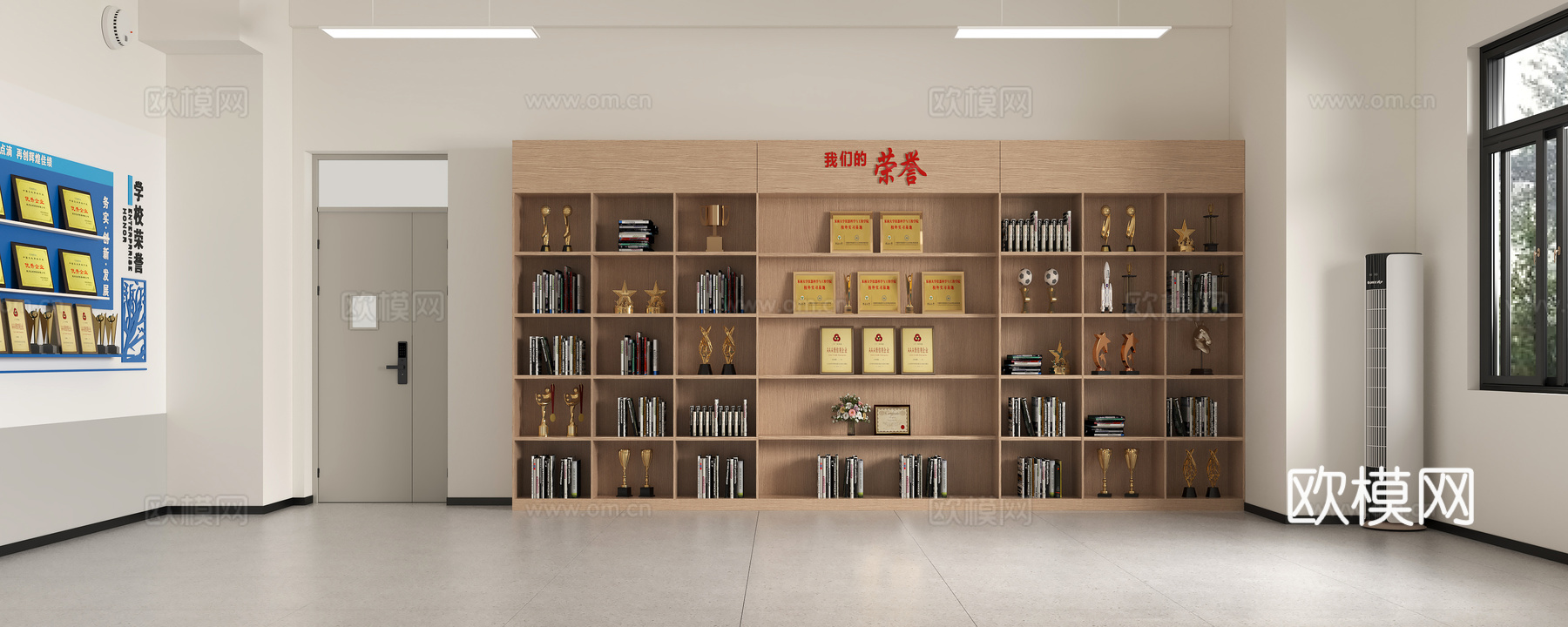 现代荣誉展柜展厅 企业文化展示柜 公司文化展示墙 荣誉墙文化su模型