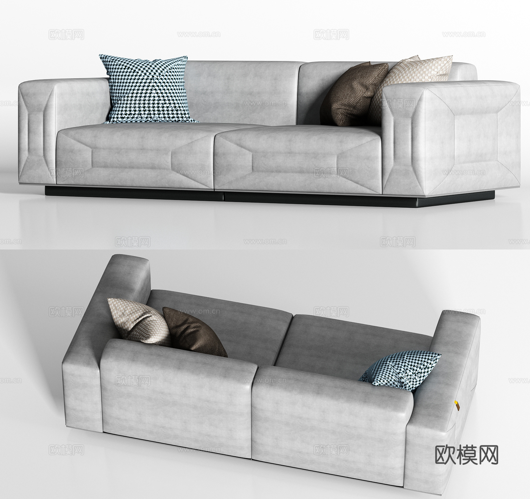 现代灰色皮革双人沙发枕头组合3d模型