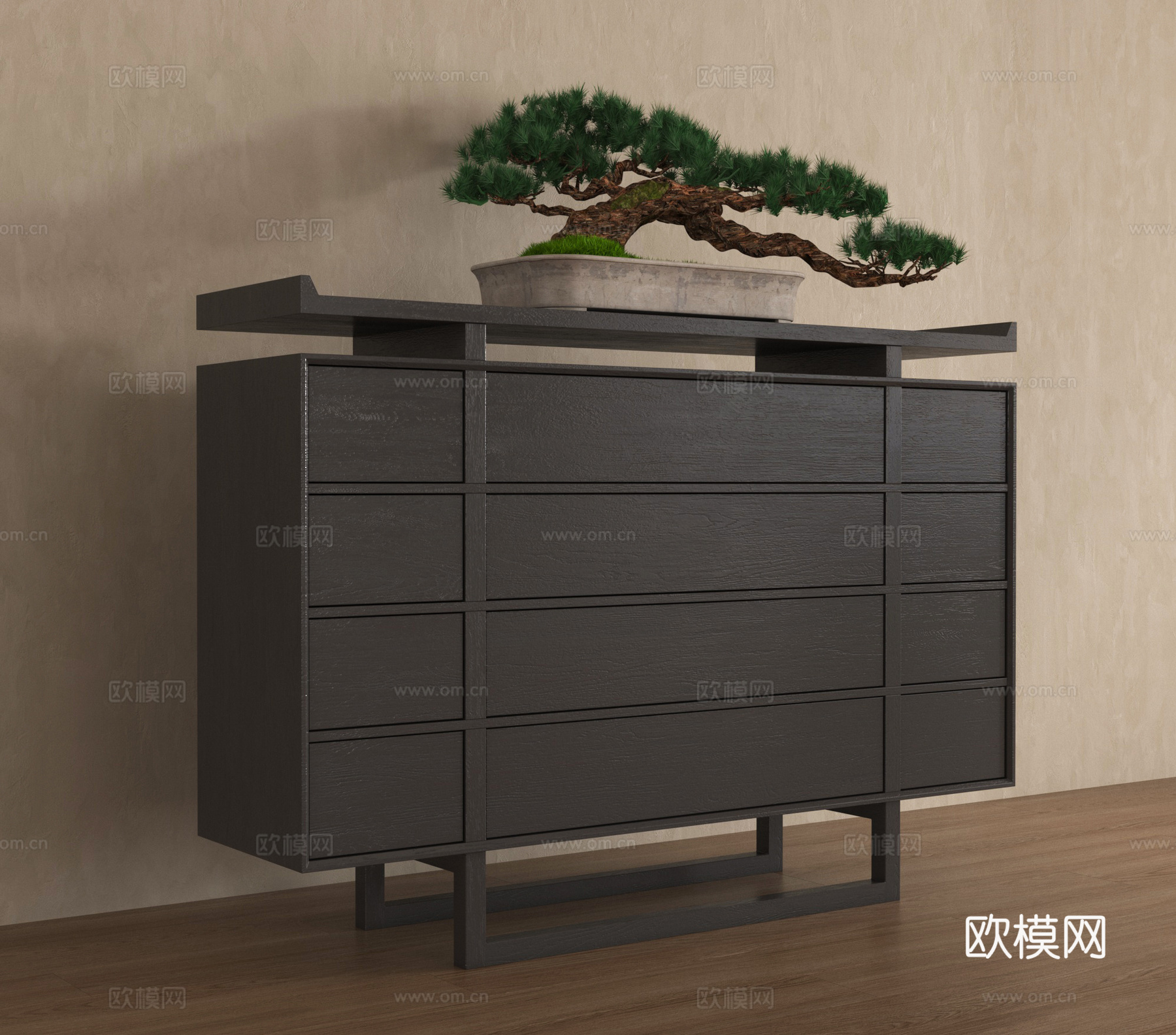 中式玄关柜 端景玄关柜 边柜 矮柜 装饰柜 盆栽3d模型
