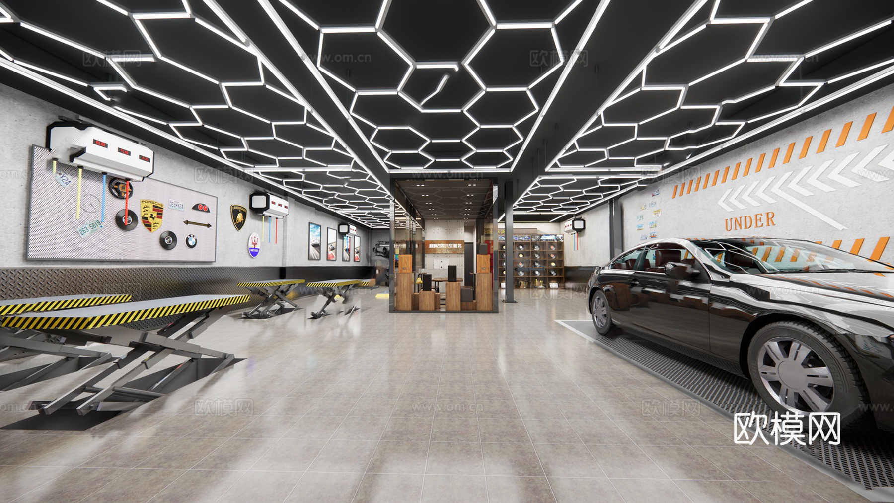 现代汽车修理店su模型