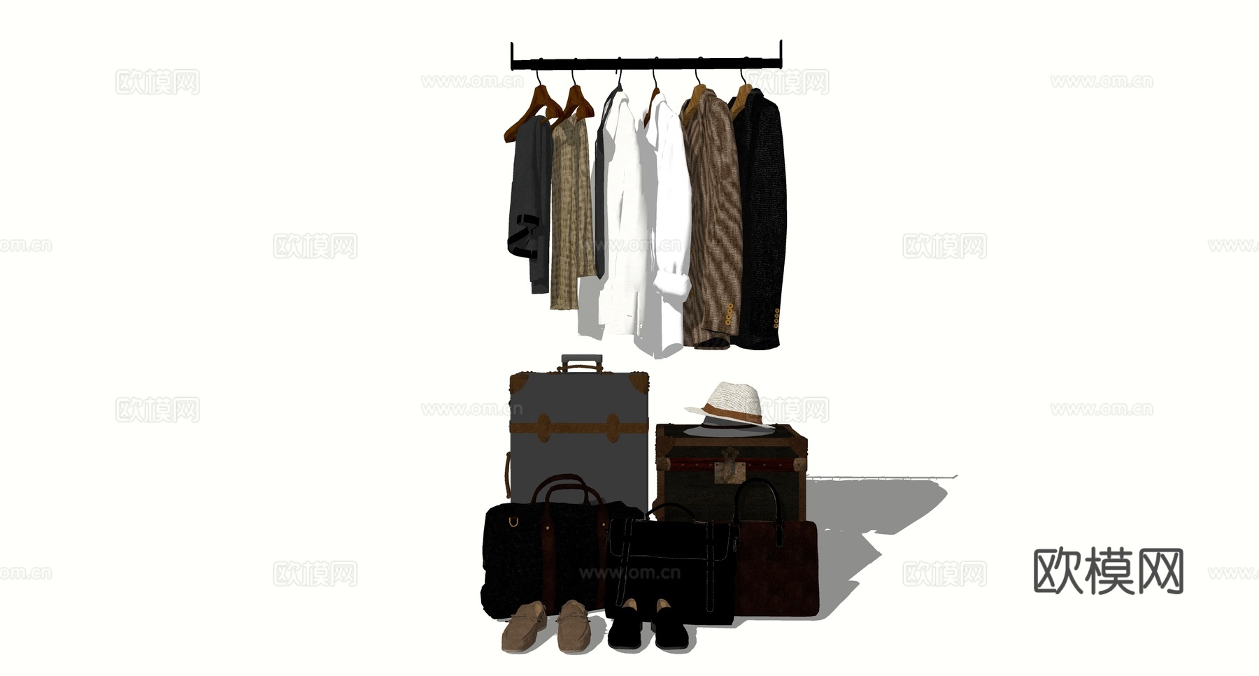 现代衣架皮箱服装su模型下载