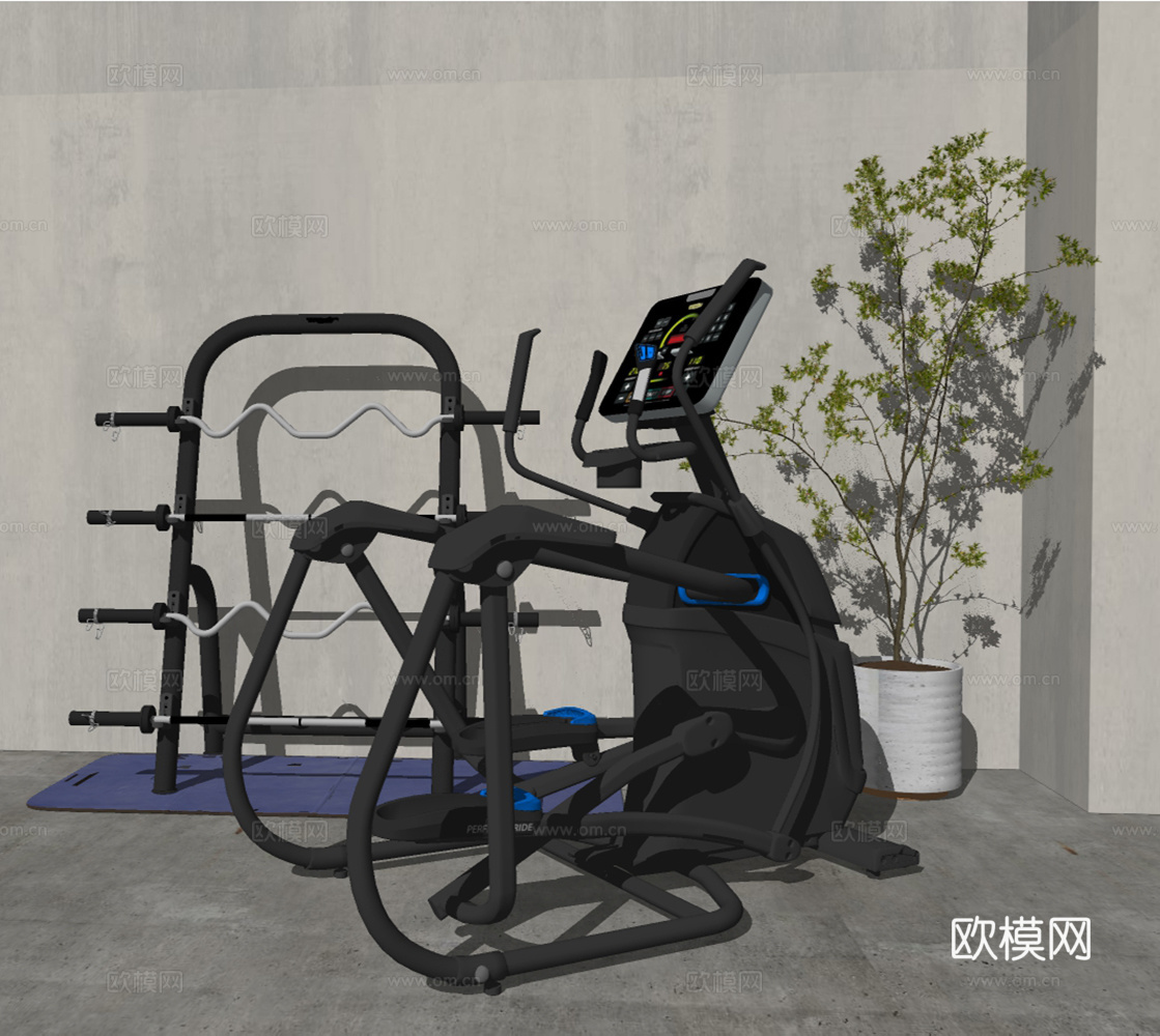 现代椭圆机健身器材su模型下载