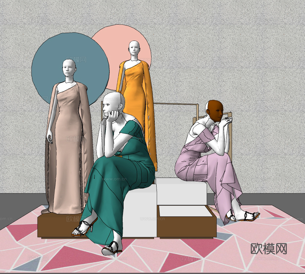 现代女士服装模特su模型下载