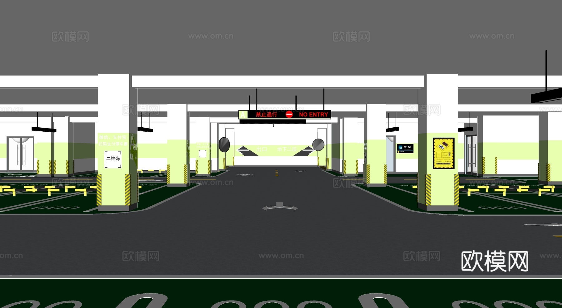 现代地下停车场su模型下载