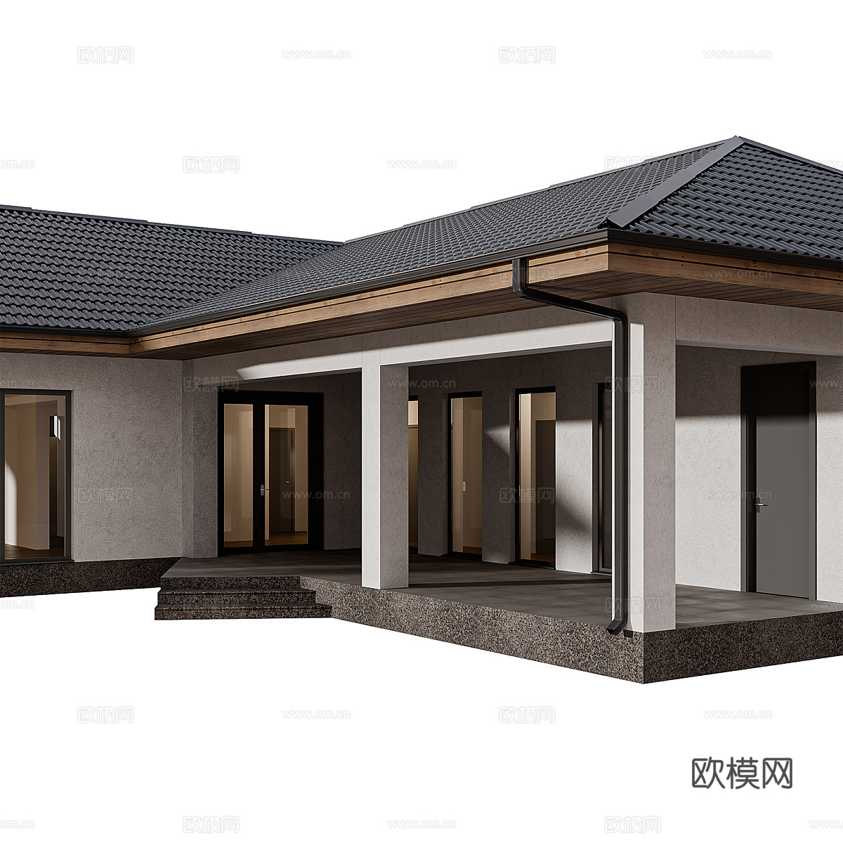 现代意式单层房屋住宅建筑外观3d模型