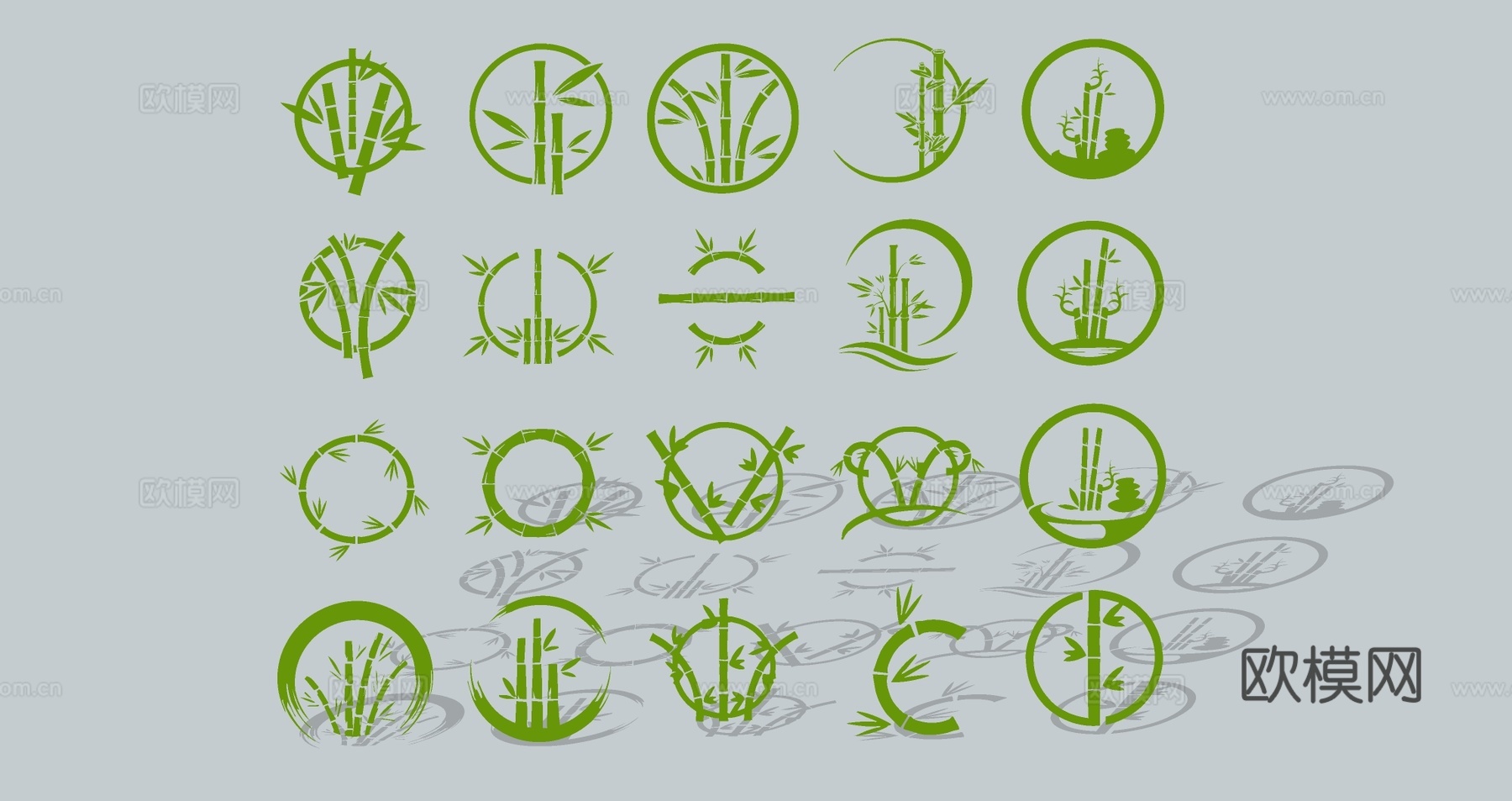 现代植物竹子 竹叶圆形 头像LOGO 剪影图标