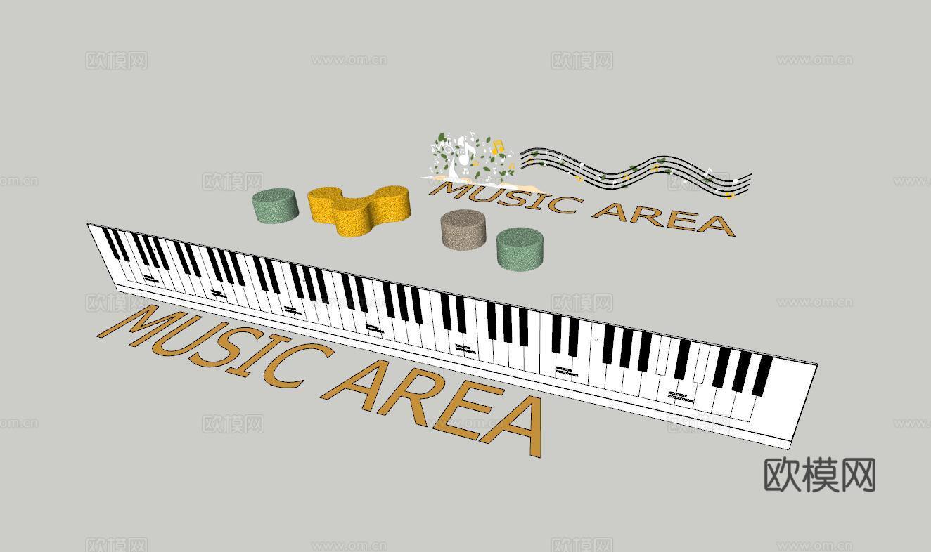 现代学校音乐背景墙su模型下载