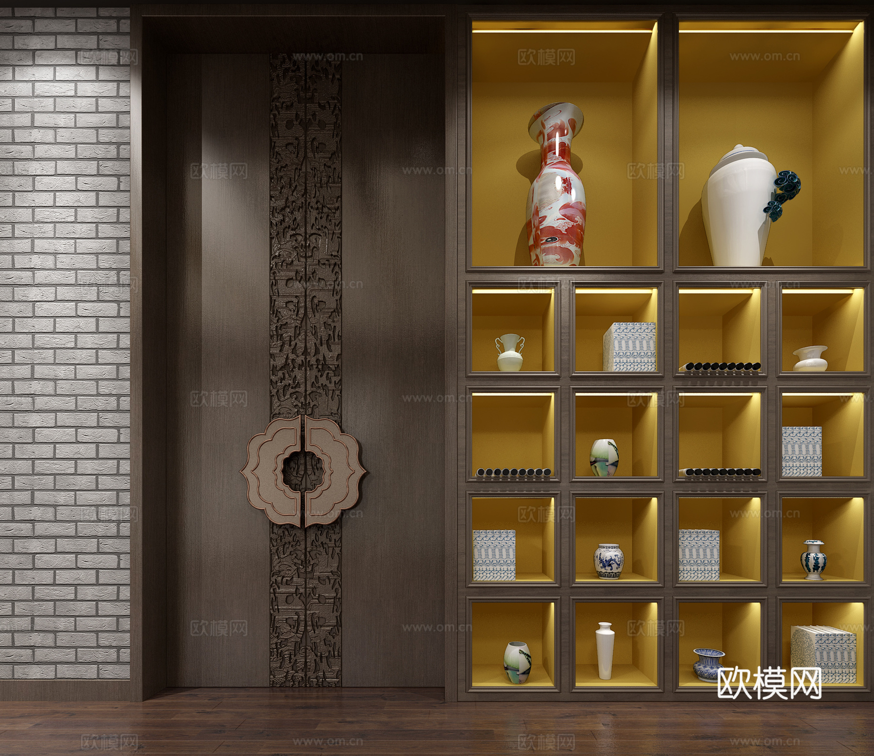 新中式展柜 古董柜 瓷器3d模型