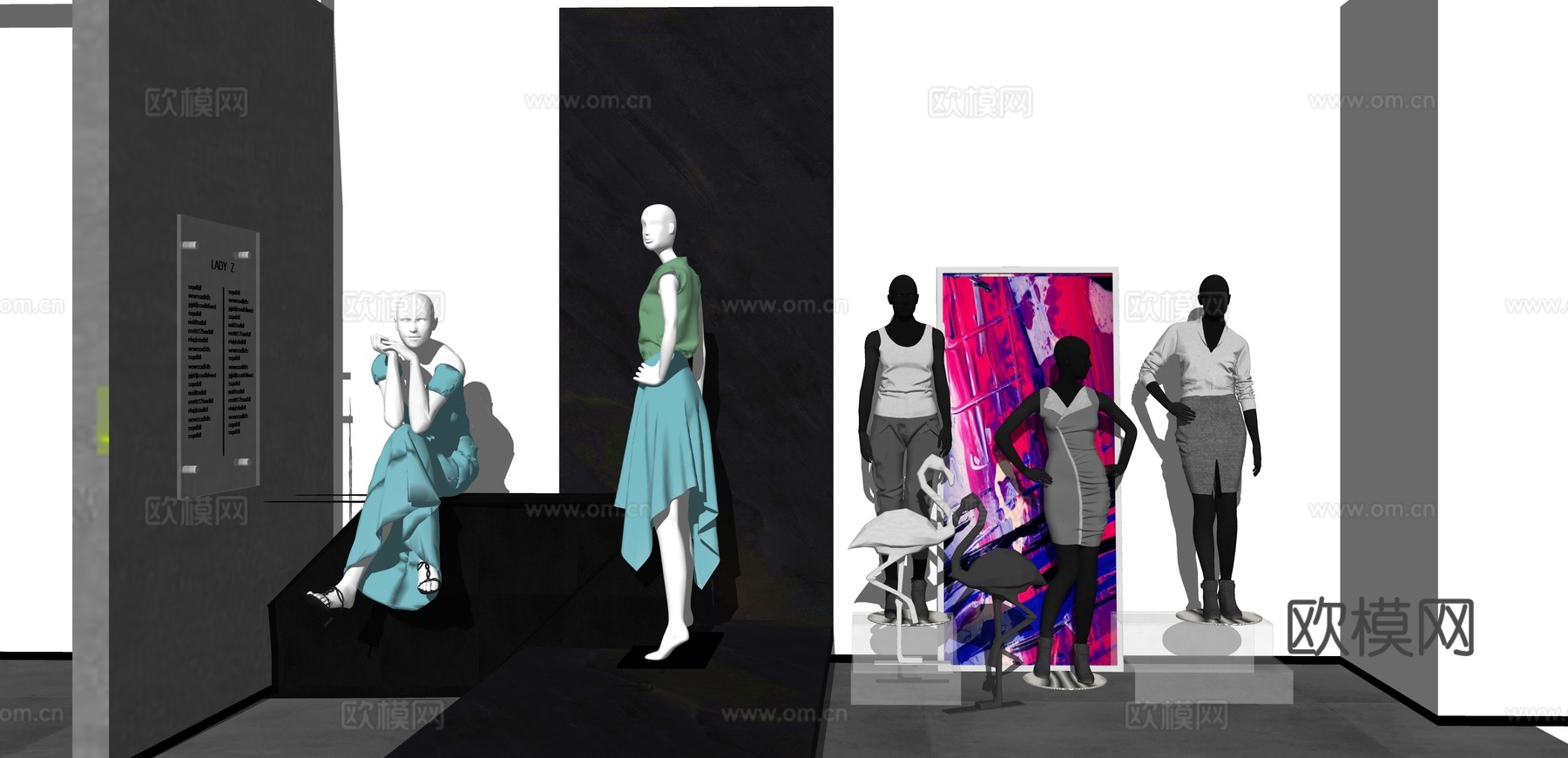 现代服装店模特su模型下载