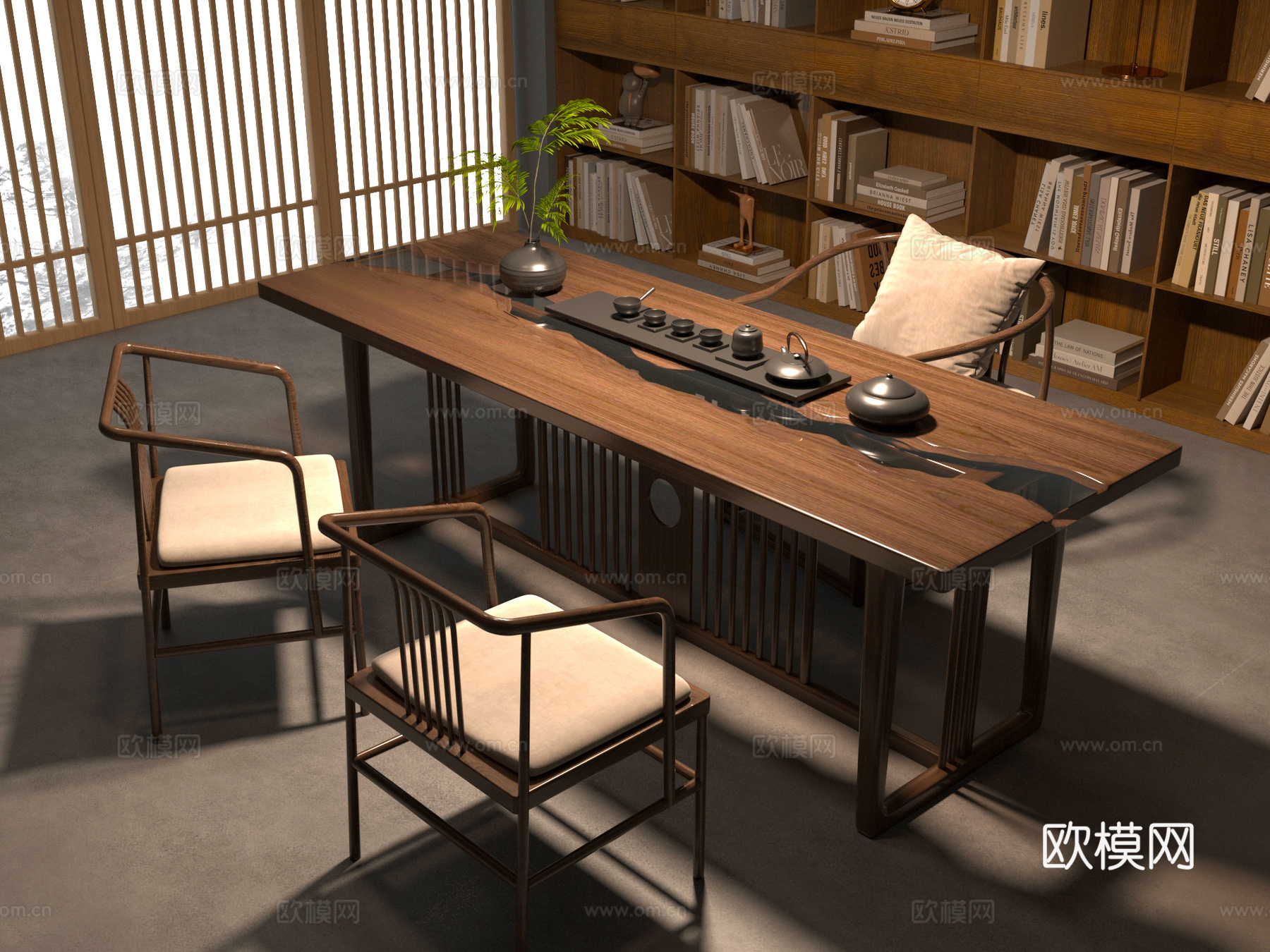 茶桌椅 桌椅3d模型下载（渲染图1）