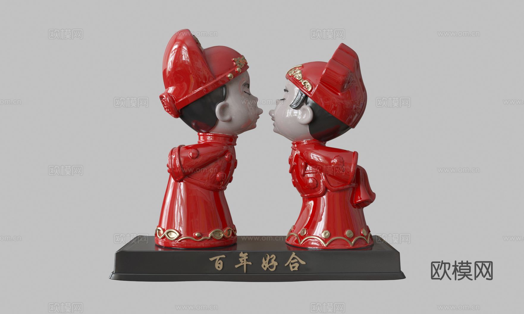 新中式百年好合摆件su模型