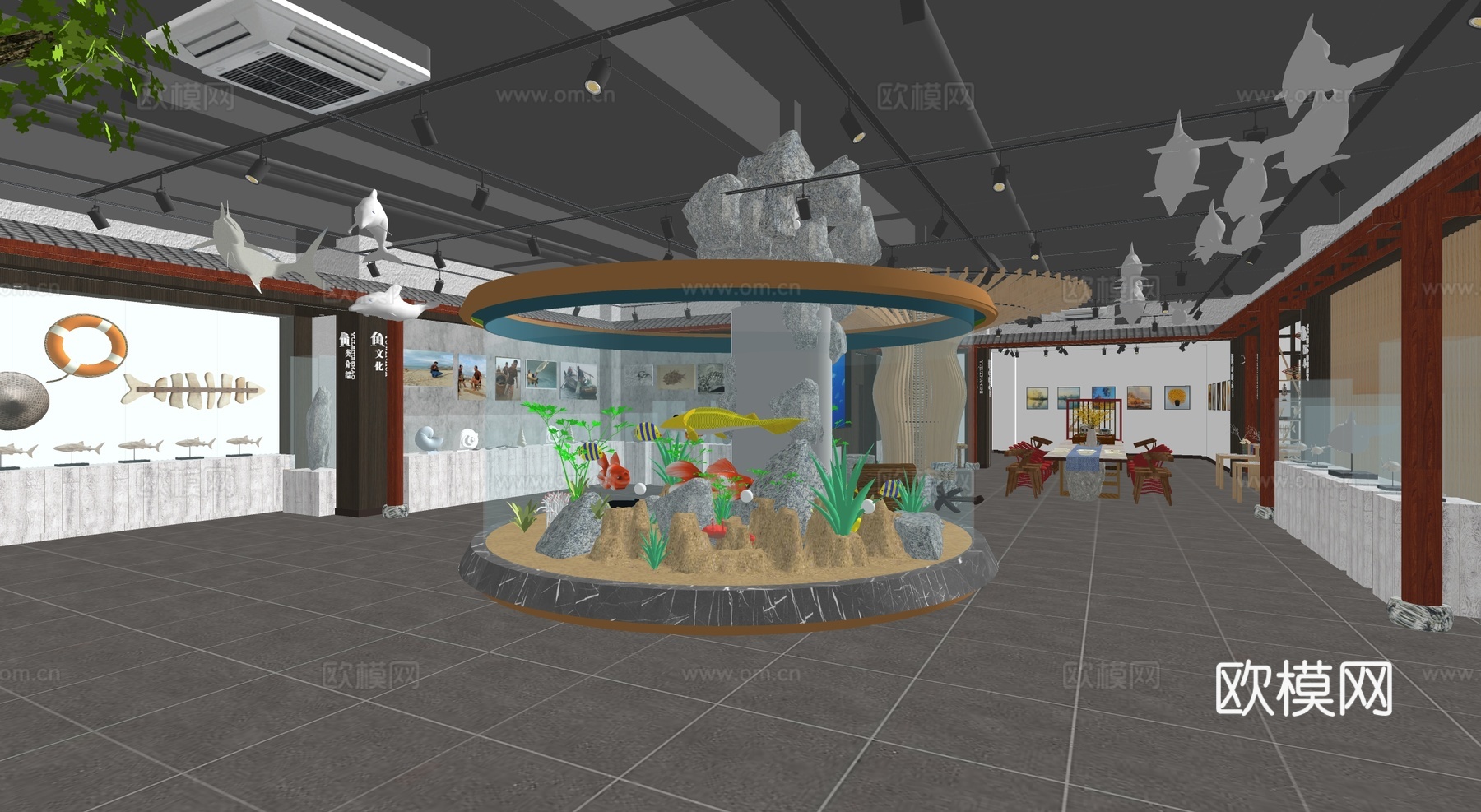 新中式鱼餐厅su模型下载