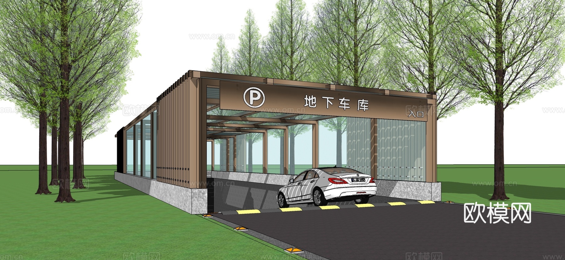 新中式地下停车场入口su模型下载