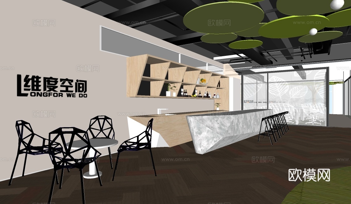 现代办公前台su模型下载