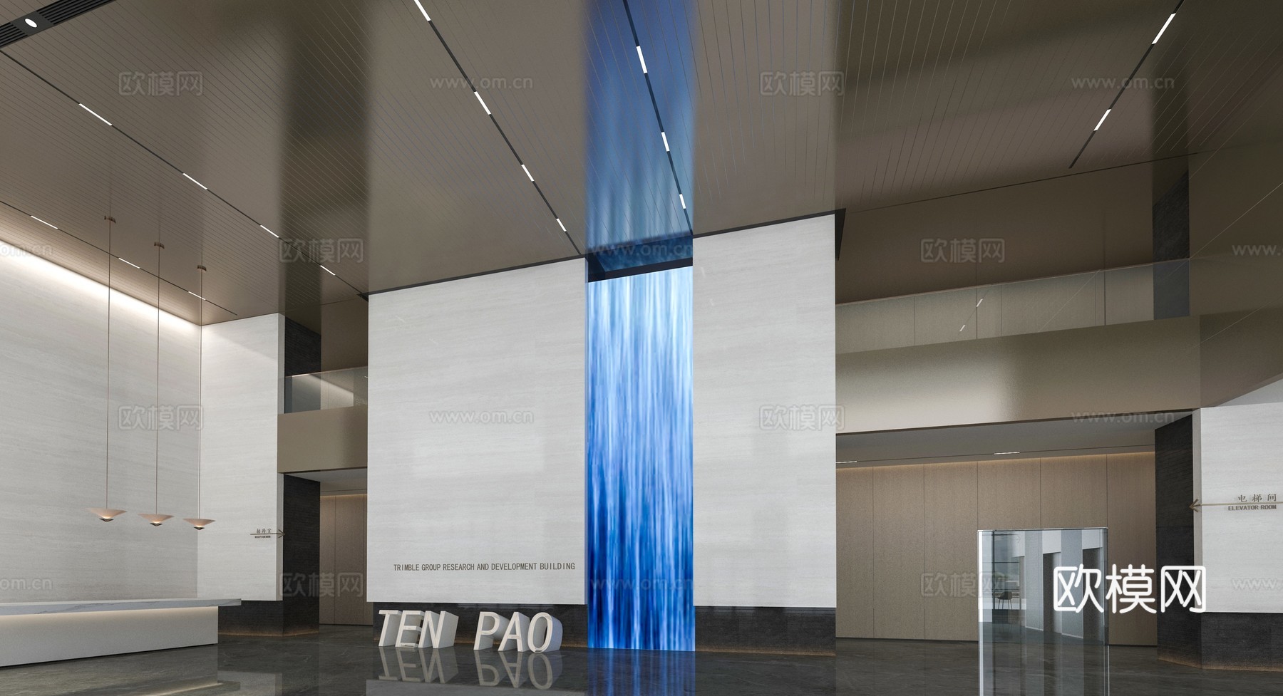 现代办公大堂su模型下载