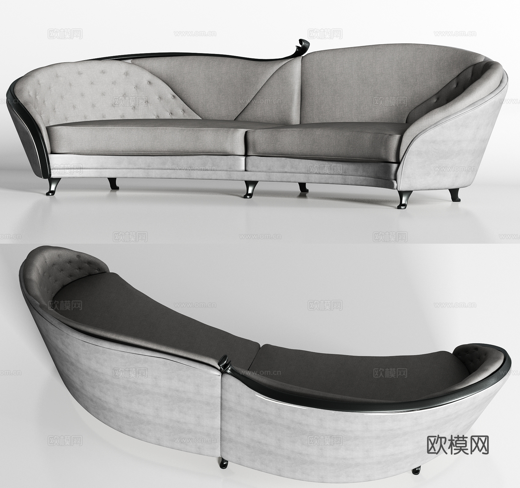 简欧灰色皮革弧形多人沙发3d模型