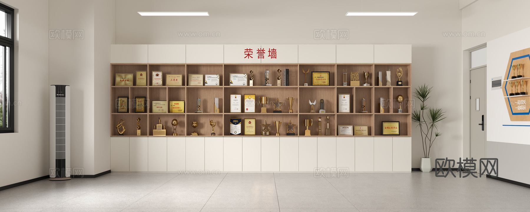 现代荣誉展柜展厅 企业文化展示柜 公司文化展示墙 荣誉墙文化su模型