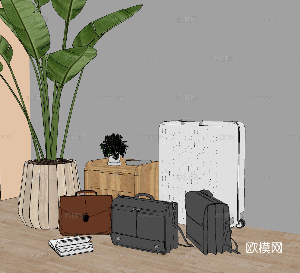 现代箱包组合su模型
