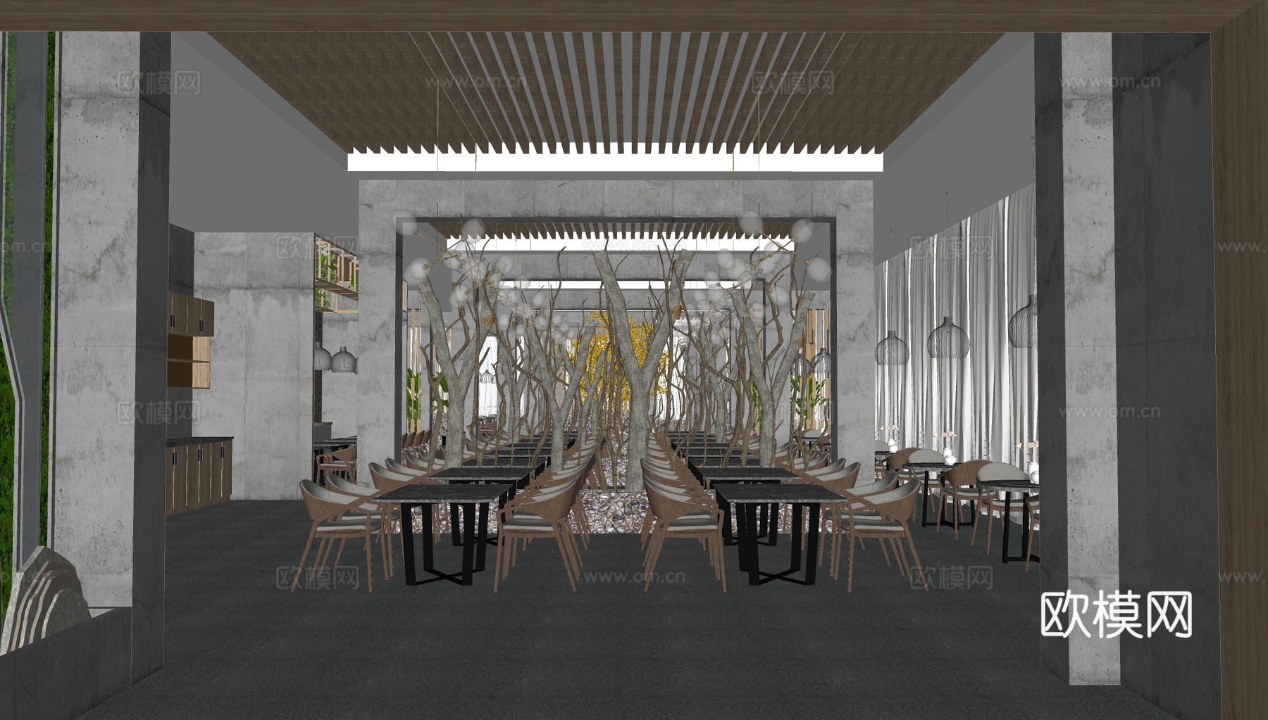 现代主题餐厅su模型下载