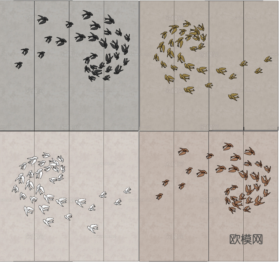 新中式燕子墙饰挂件su模型下载