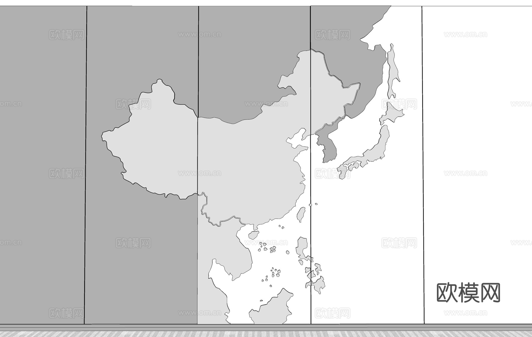 现代地图背景墙su模型下载