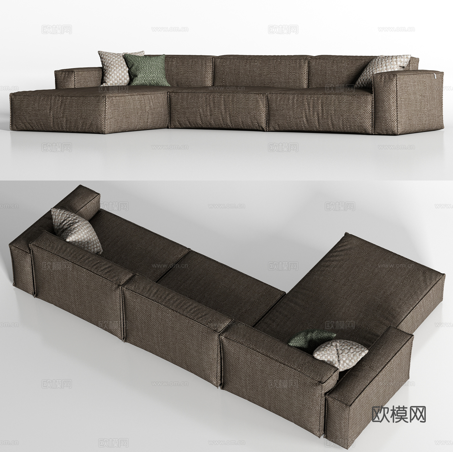 现代布艺转角多人沙发枕头组合3d模型