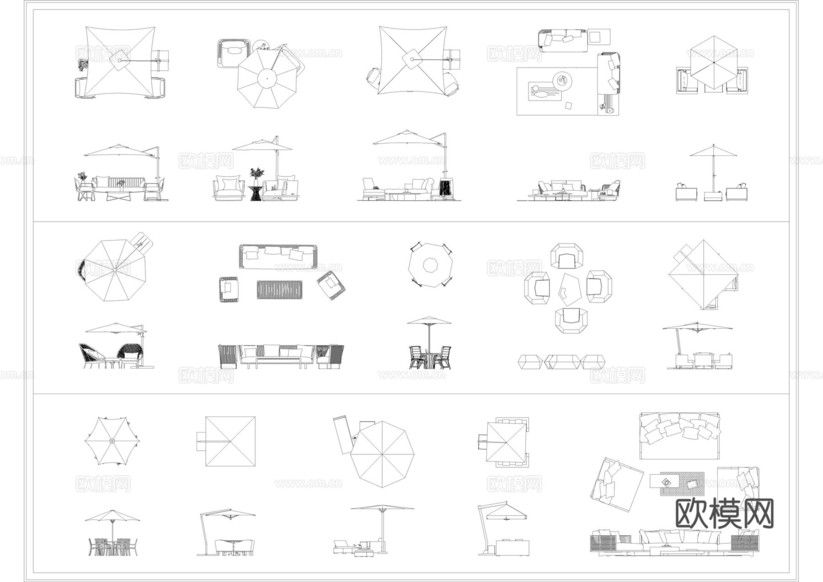 戶外家具小品CAD圖庫cad施工圖下載(渲染圖7)
