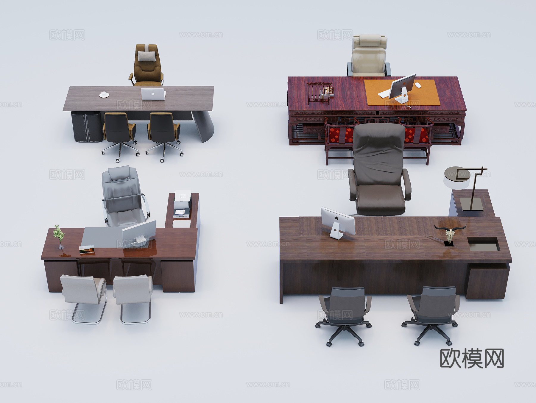 中式办公桌3d模型