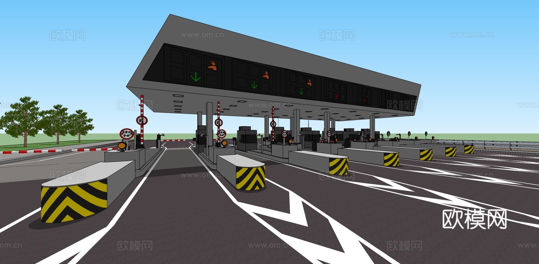 现代高速公路收费站su模型下载