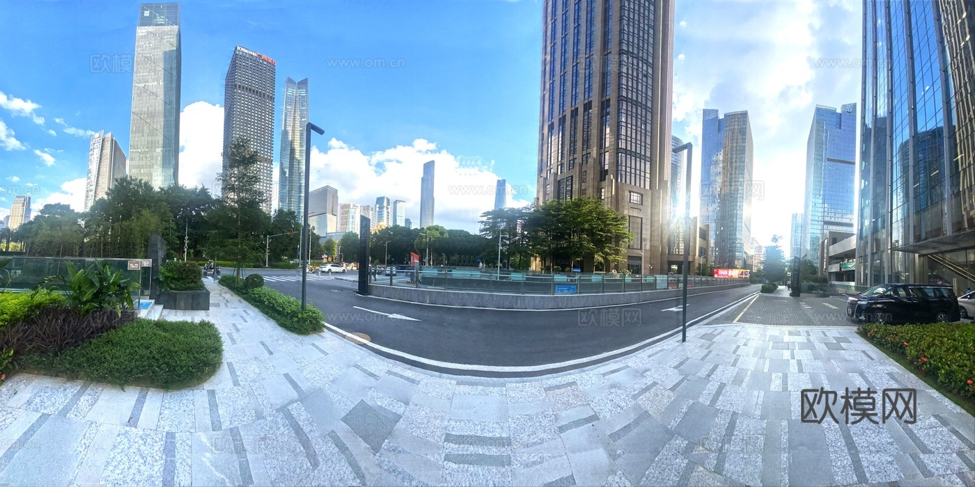 城市中心区城市街道日景全景hdr
