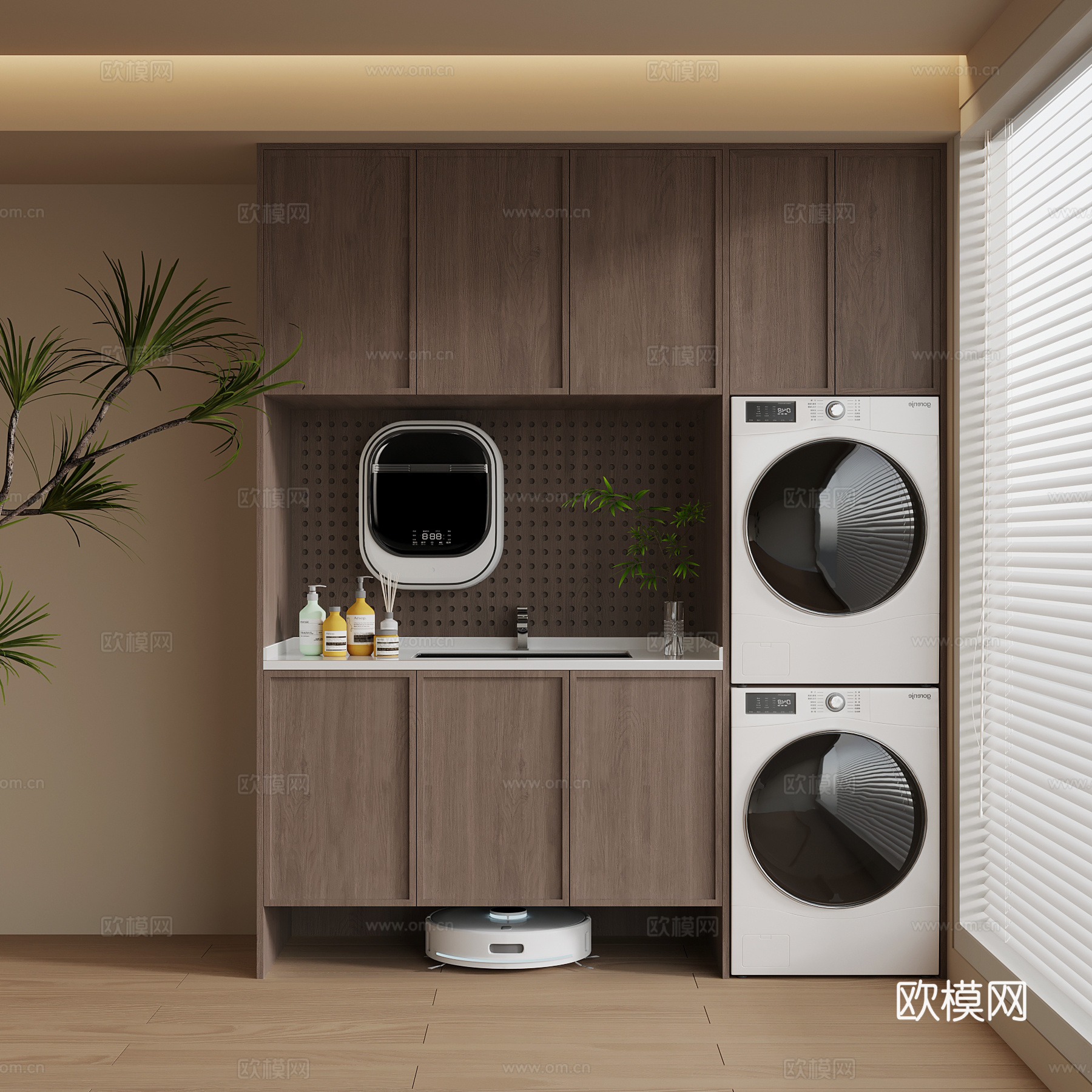 现代洗衣洗衣机柜 阳台柜3d模型