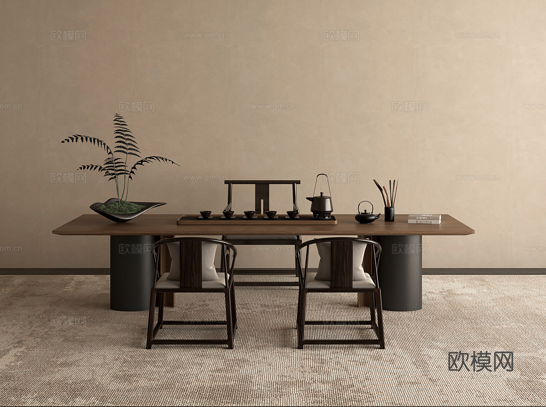 中式新中式茶桌组合 茶台组合3d模型