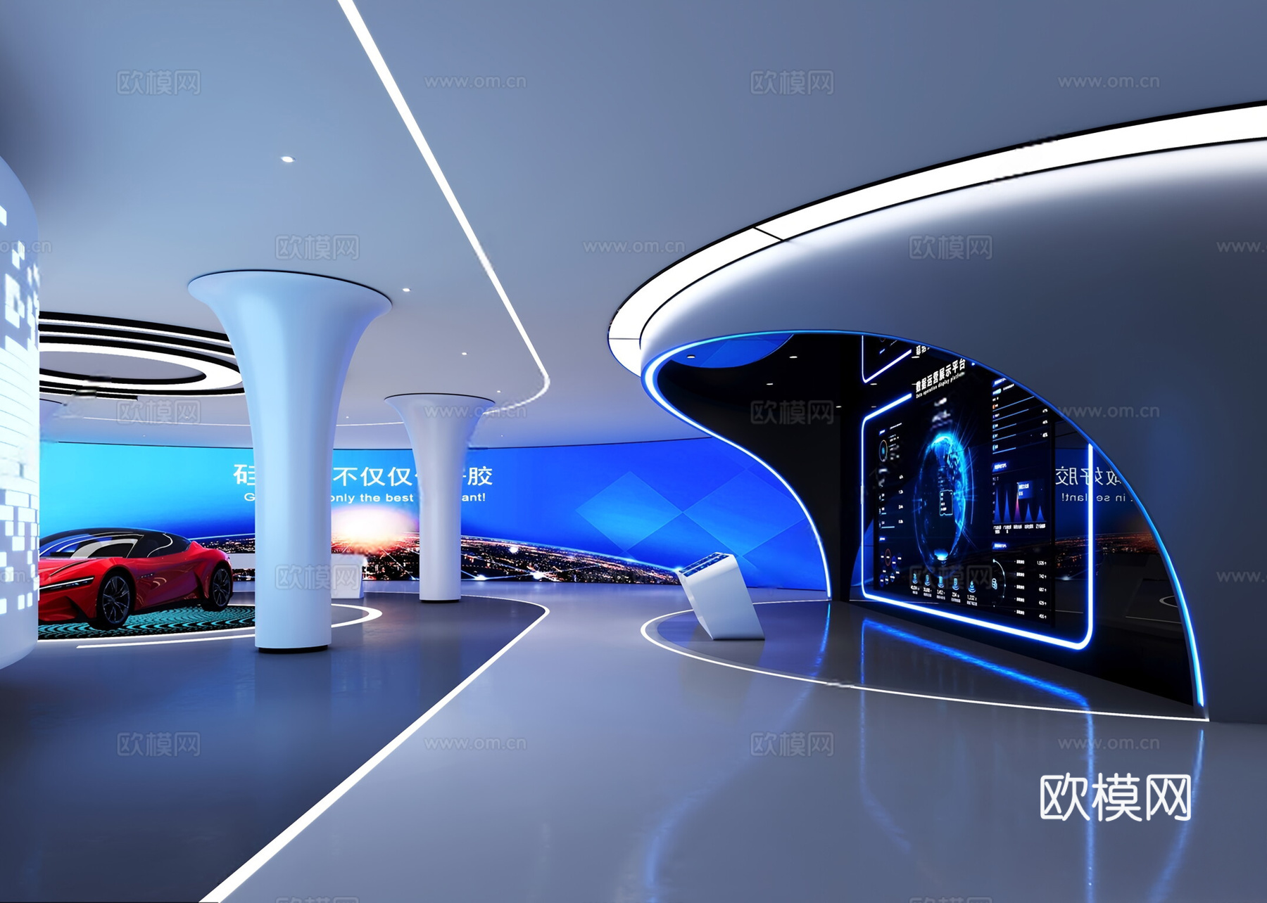 现代科技展厅 现代科技展厅 科技馆 展厅设计 展厅文化墙 人3d模型