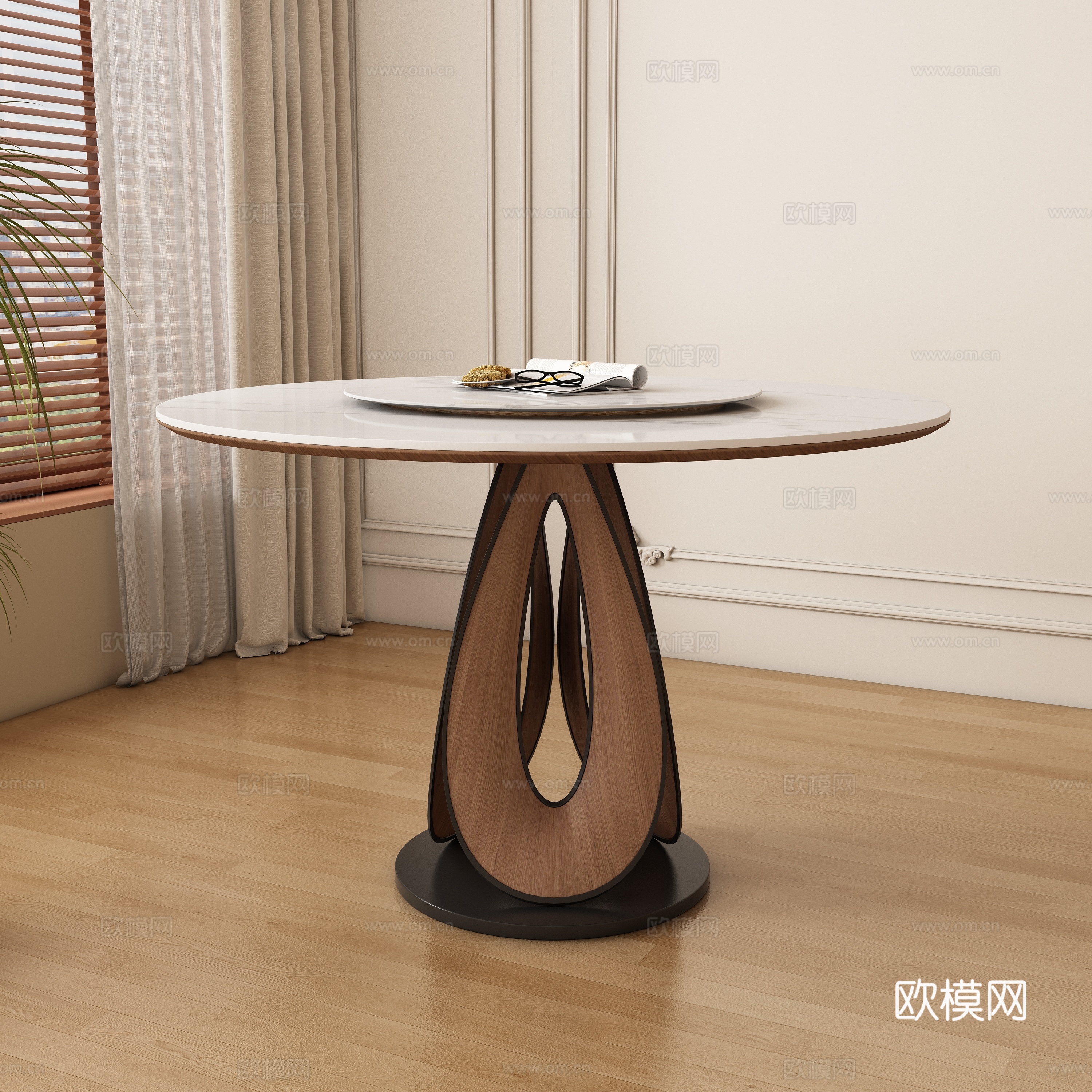 现代中古风餐桌椅su模型