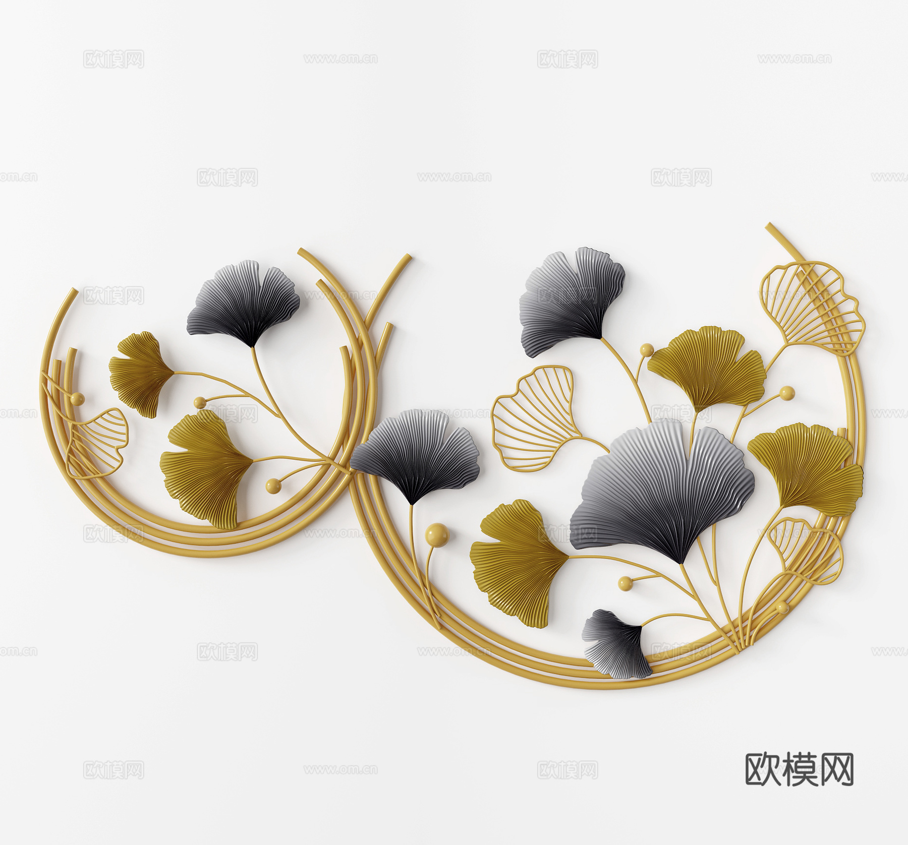 新中式银杏叶墙饰挂件su模型下载
