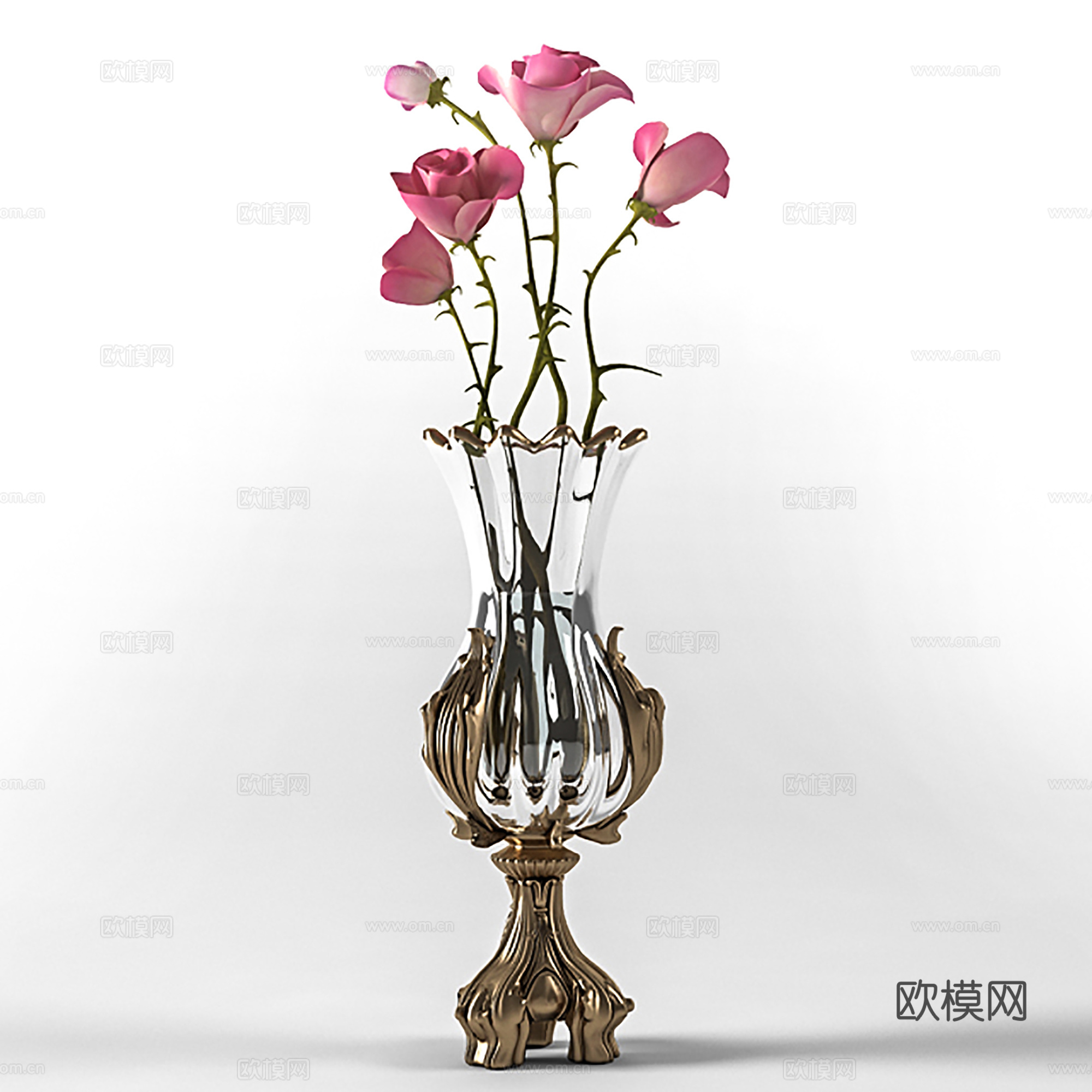 现代花艺 玻璃花瓶插花  植物花草su模型