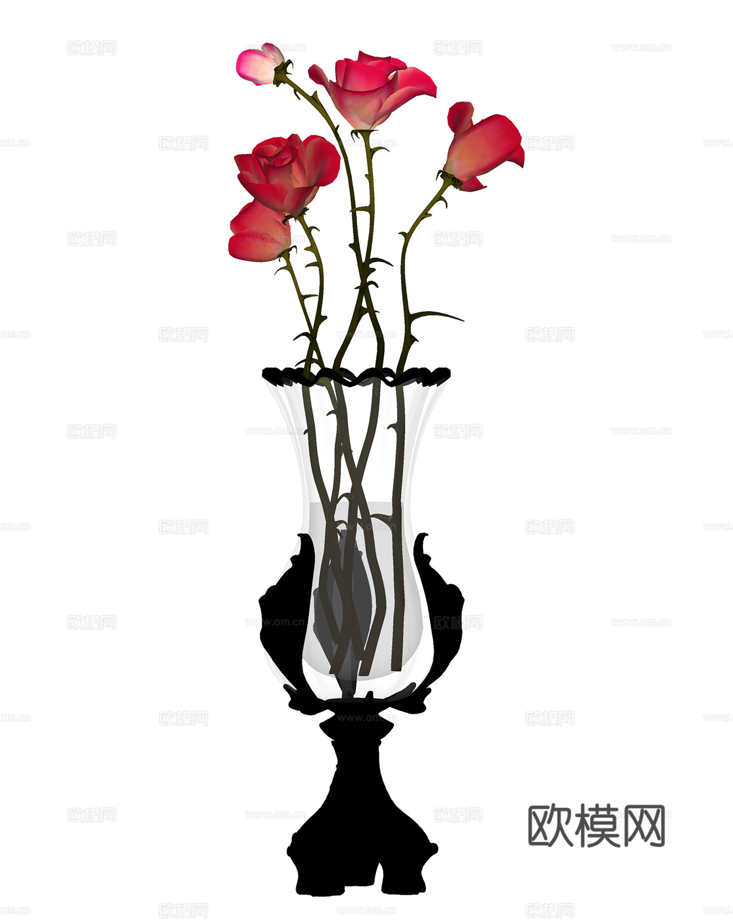 现代花艺 玻璃花瓶插花  植物花草su模型