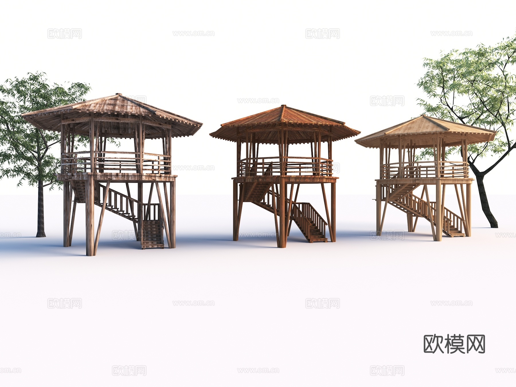 新中式瞭望塔 观景塔 观鸟塔 木亭子3d模型