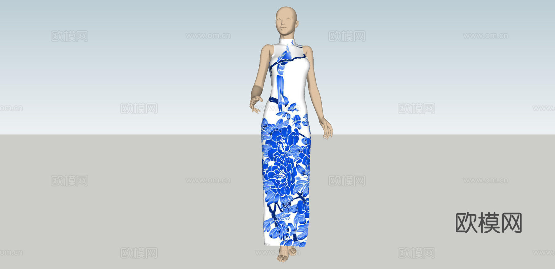 现代旗袍模特su模型