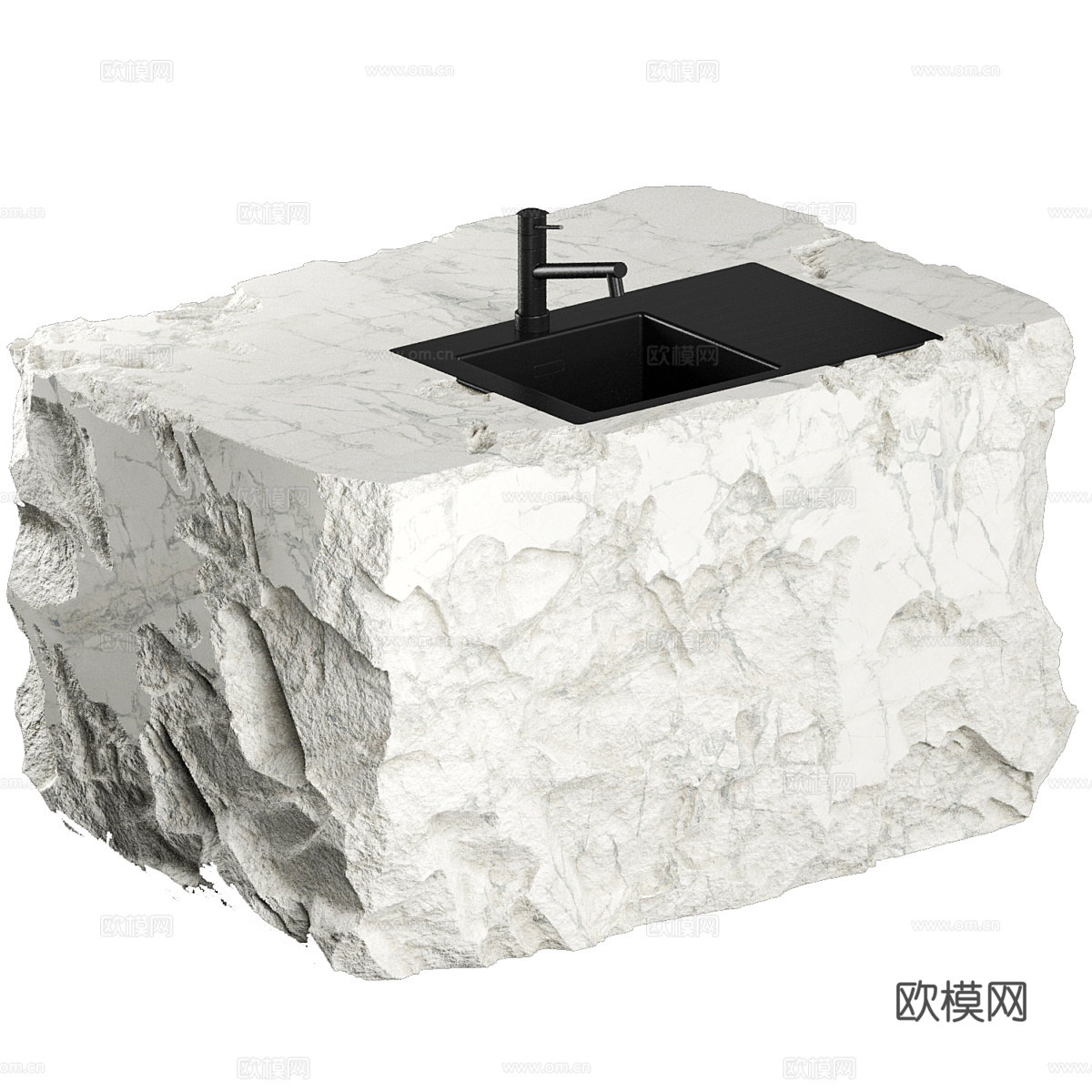 现代意式侘寂石头岛台3d模型