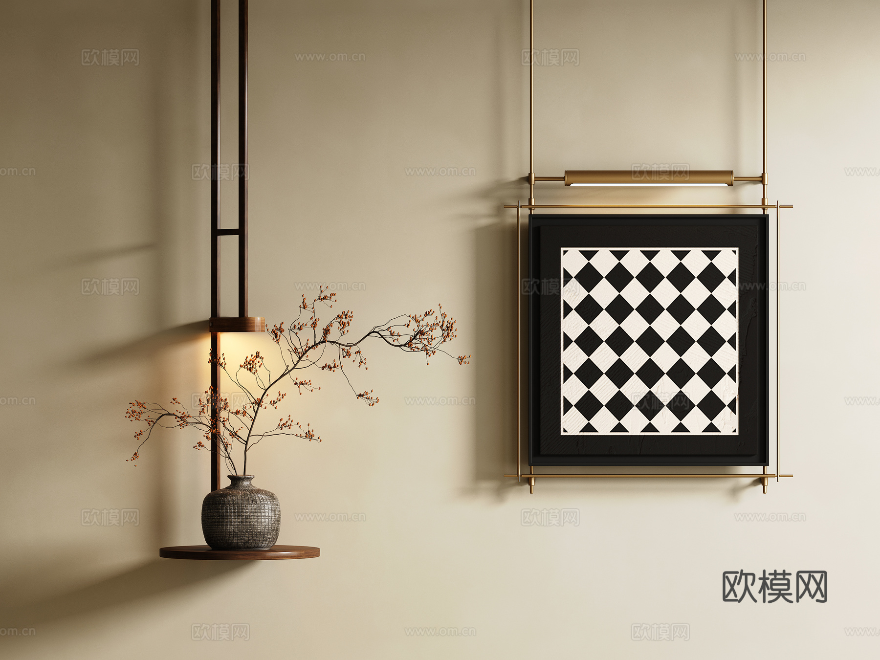 法式复古挂画 棋盘格挂画 中古风挂画su模型